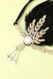 Black Beaded Feather Pearl 1920s Flapper Headband