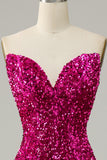 Fuchsia Sweetheart Neck Sequined Mermaid Prom Dress With Sweep Train