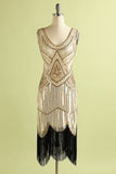 1920s Champagne Fringe Sequins Dress