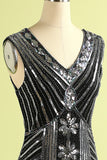 1920s Black Silver Sequins Dress