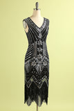 1920s Black Silver Sequins Dress