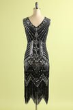 1920s Black Silver Sequins Dress