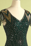 Black and Green 1920s Sequins Flapper Long Dress