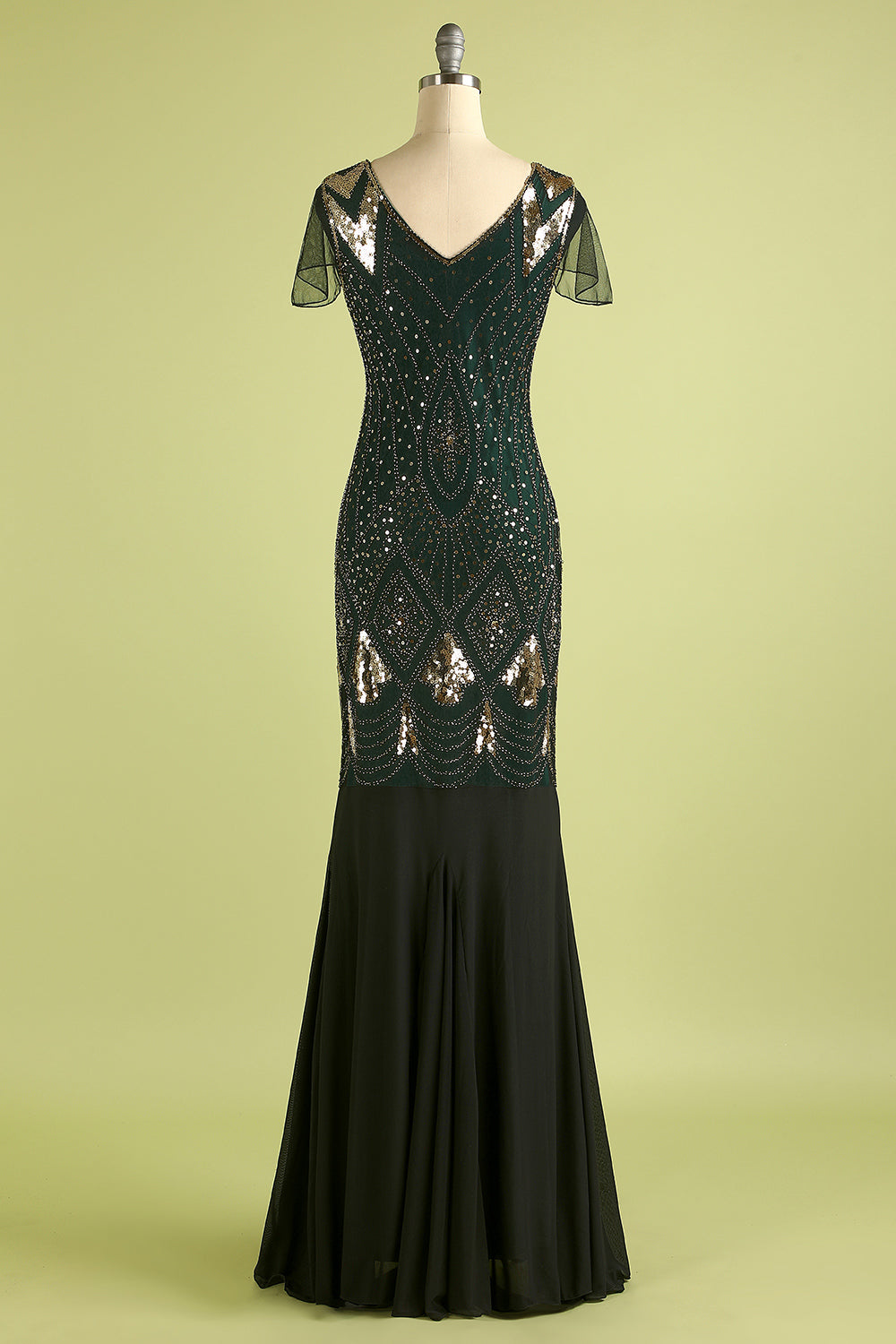 Black and Green 1920s Sequins Flapper Dress