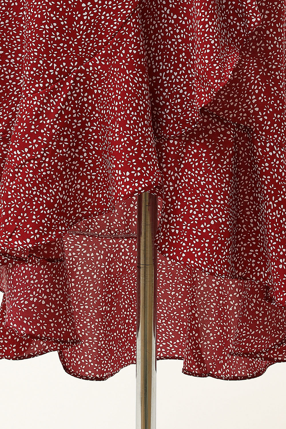 Summer Burgundy Print Wrap Casual Dress
