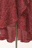 Summer Burgundy Print Wrap Casual Dress