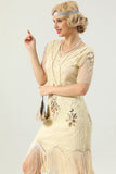 Apricot Beaded Sequin 1920s Dress with Sleeves