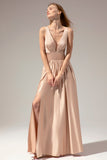 Satin Long Prom Party Dress With Slit