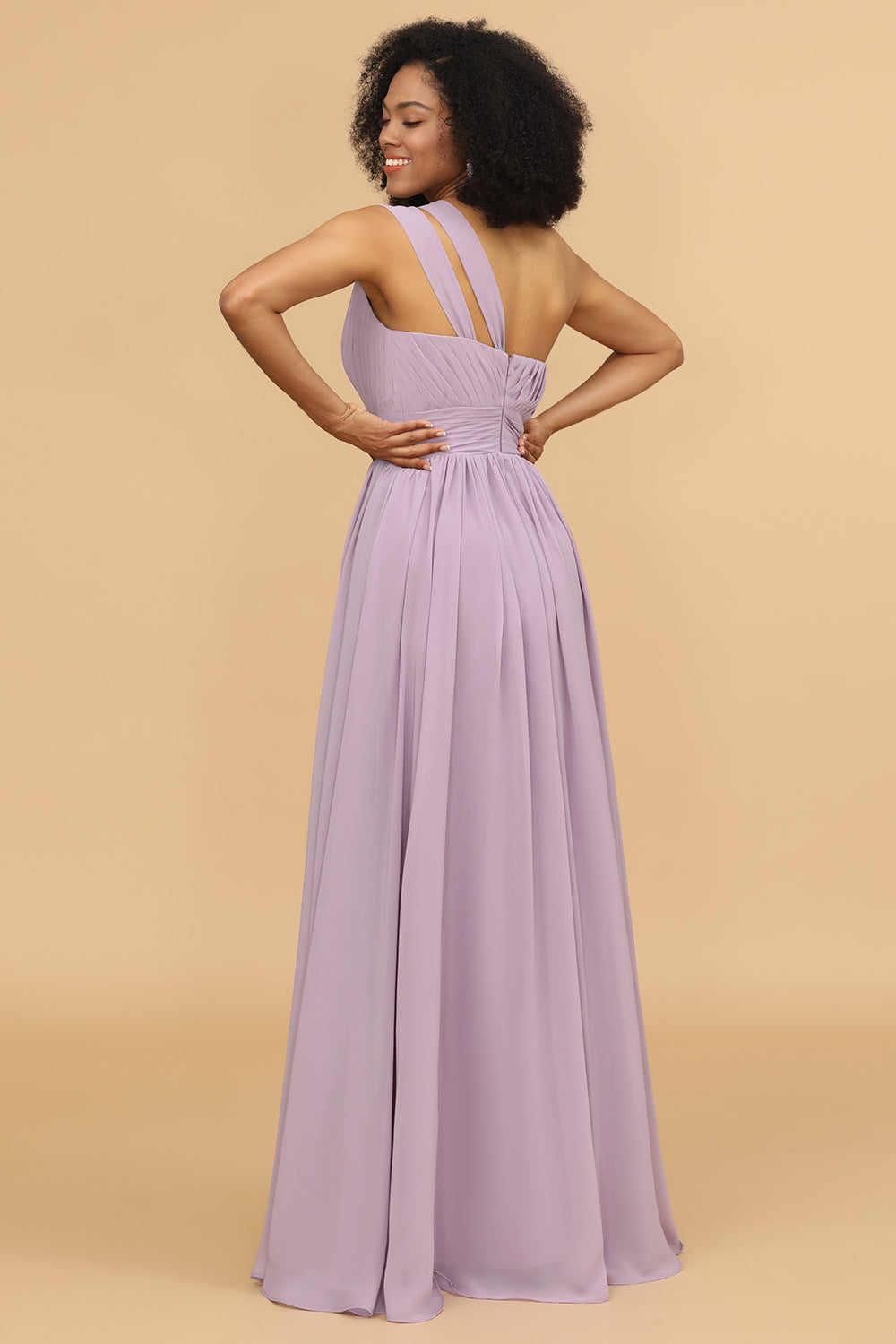 Lilac Chiffon One Shoulder Bridemaids Dress with Ruffles