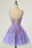 A Line Spaghetti Straps Purple Short Homecoming Dress