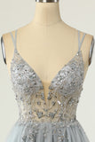 Gorgeous A Line Spaghetti Straps Grey Short Homecoming Dress with Beading