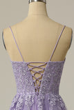 A Line Strapless Light Purple Long Prom Dress with Appliques