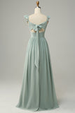 A Line Dusty Sage Ruffles Bridesmaid Dress