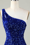 Sequins One-Shoulder Orange Tight Beading Short Homecoming Dress