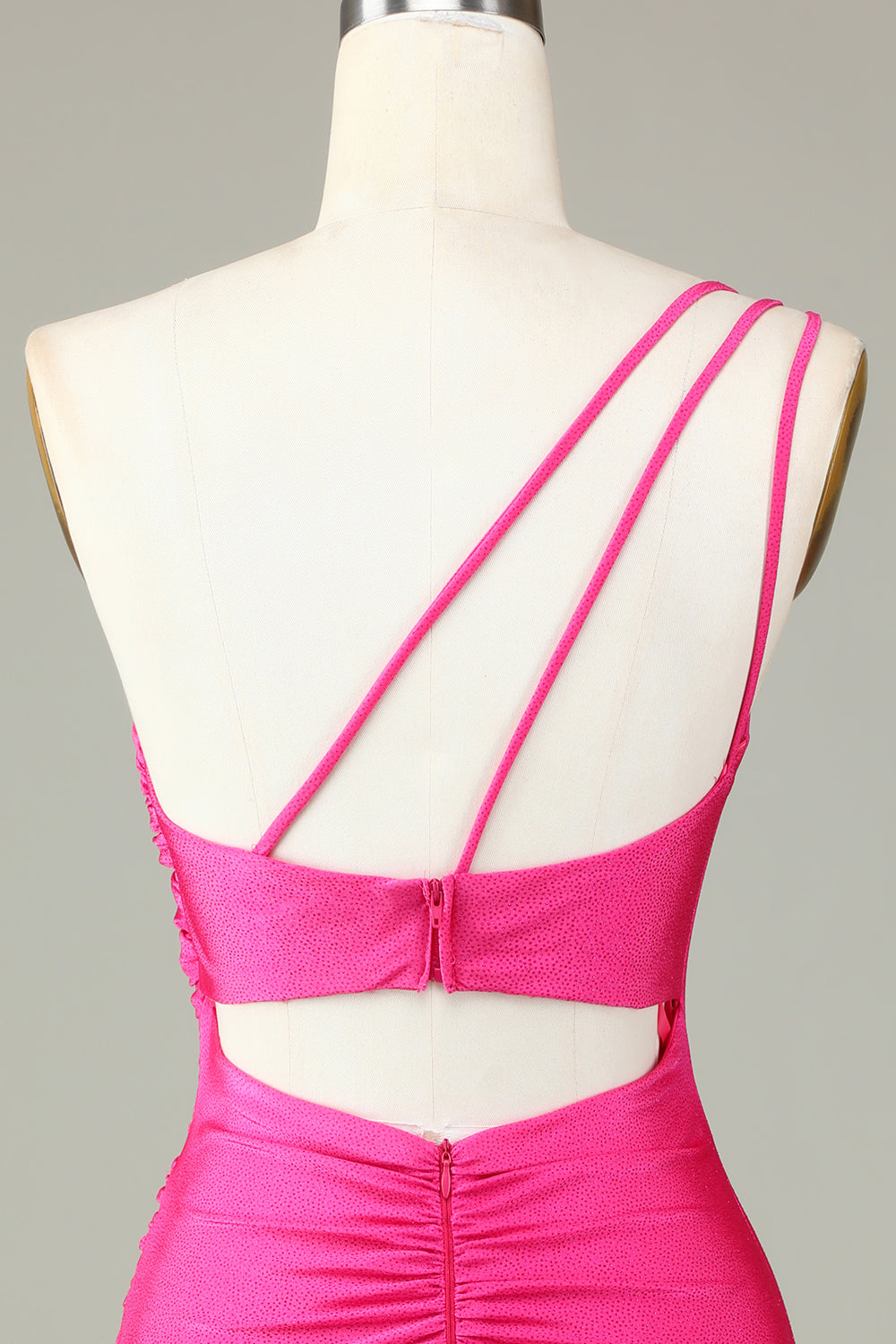 Unique Hot Pink One Shoulder Pleated Short Tight Homecoming Dress