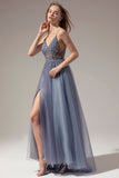 Spaghetti Straps Long Prom Dress With Slit