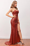 Red Sequin Mermaid Long Prom Dress