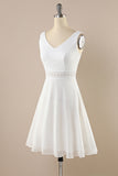 Lace Chiffon Cute Short White Graduation Dress