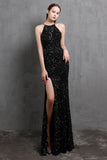 Burgundy Sequin Long Evening Dress with Slit