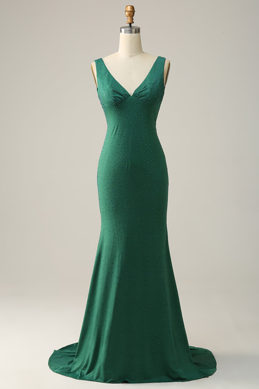 Mermaid V Neck Green Long Formal Dress with Beading