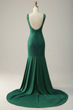 Mermaid V Neck Green Long Formal Dress with Beading