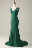 Mermaid V Neck Green Long Formal Dress with Beading