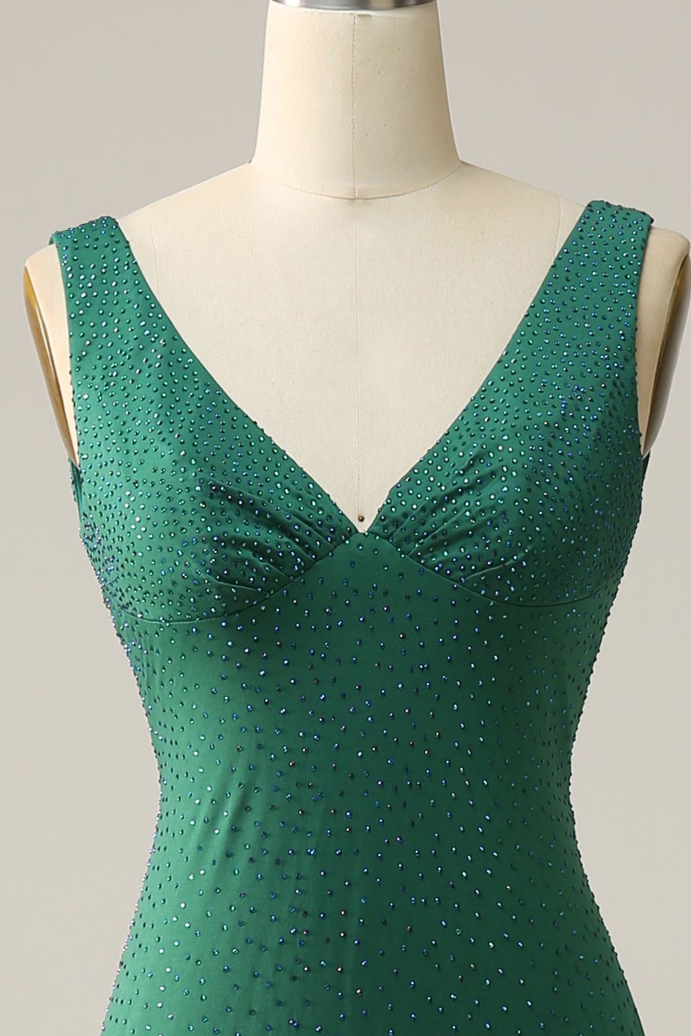 Mermaid V Neck Green Long Formal Dress with Beading