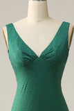 Mermaid V Neck Green Long Formal Dress with Beading
