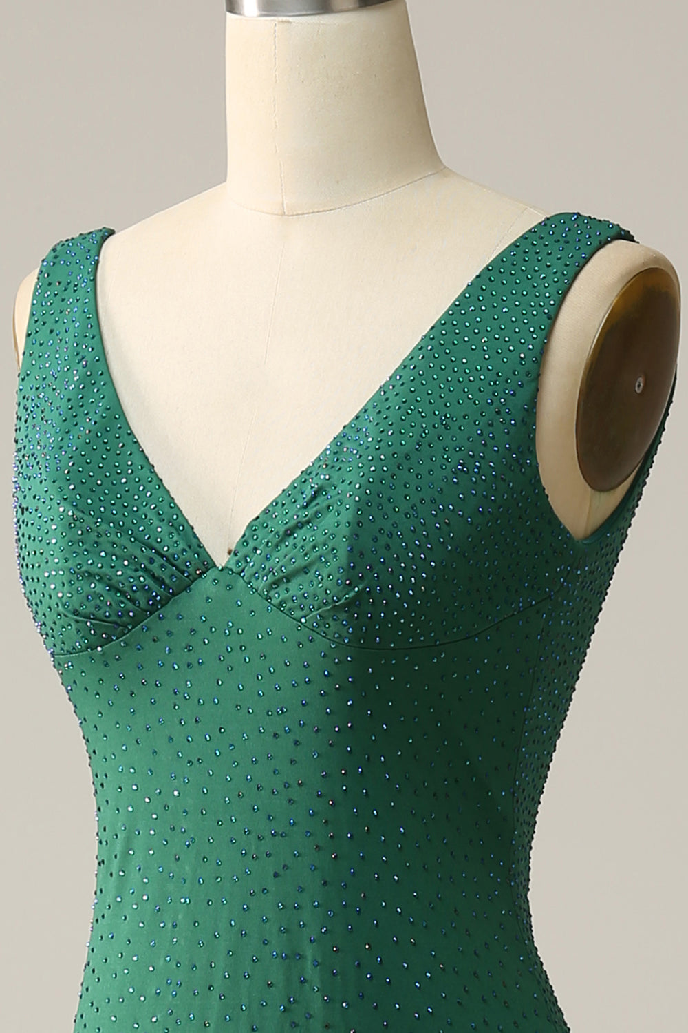 Mermaid V Neck Green Long Formal Dress with Beading
