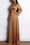Yellow A Line V Neck Long Sleeves Bohemian White Polka Dots Dress