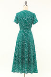 Green V Neck Teal Length Wrap Dress
