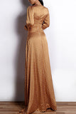 Yellow A Line V Neck Long Sleeves Bohemian White Polka Dots Dress