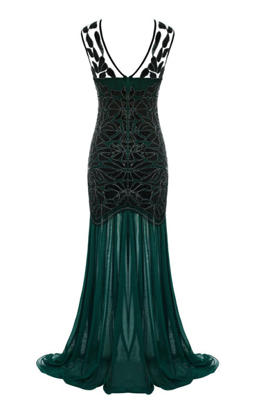 emerald green flapper dress Mermaid Dark Green Boat Neck Sequin 1920s Gatsby Flapper Formal Dress, M