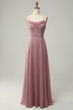 Spaghetti Straps A Line Sleeveless Long Bridesmaid Dress