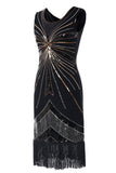 Black 1920s Sequins Fringe Flapper Dress