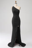 Sparkly Mermaid One Shoulder Sequins Prom Dress with Slit