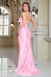 Fuchsia Mermaid Spaghetti Straps Long Prom Dress With Slit