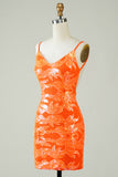 Orange Glitter Tight Homecoming Dress with Backless