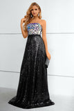 Black Sequined Strapless Prom Dress