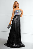 Black A Line Strapless Sparkly Sequin Strapless Prom Dress