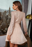 Champagne V-Neck Sequined Homecoming Dress