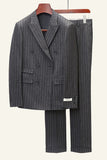 Dark Grey Tweed Pinstriped 2 Piece Men Wedding Suits