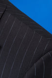 Black Striped Double-Breasted Peaked Lapel 3-Piece Men's Suit