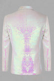 Sparkly White Sequins Peak Lapel Men's Prom Blazer