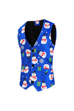 Blue Snowman Printed 3 Piece Men's Christmas Suits