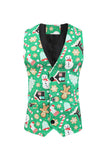 Green Notched Lapel Printed 3 Piece Christmas Men's Suits