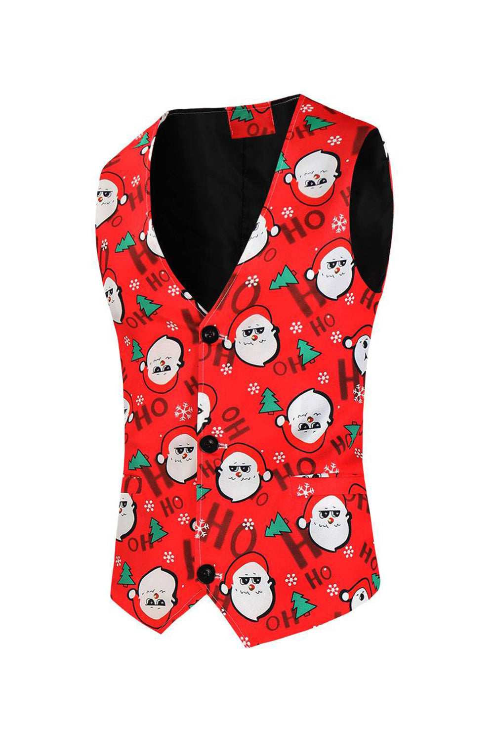 Red Santa Claus Snowflake Printed Men's Christmas Suit Vest