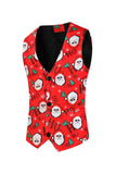Red Santa Claus Snowflake Printed Men's Christmas Suit Vest