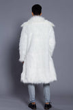 Brown Open Front Faux Fur Long Men Coat