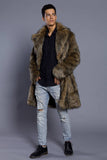 Brown Lapel Neck Long Men Faux Fur Coat